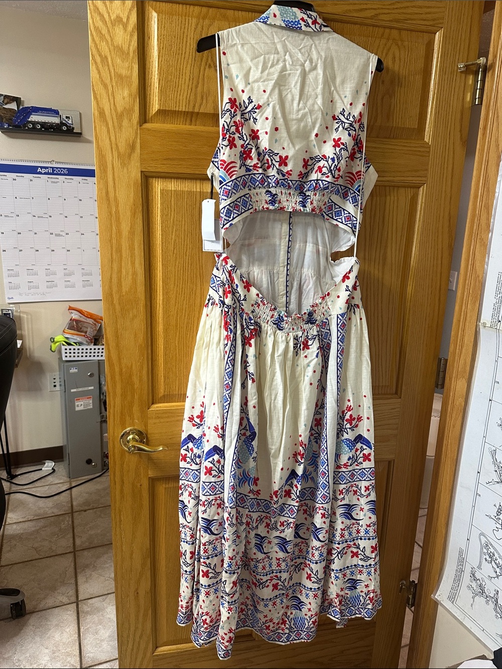 1. State White Maxi Dress with Blue & Red - Picture 7 of 8